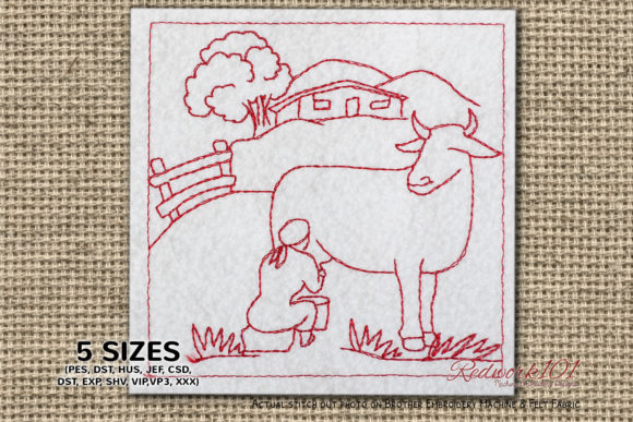 Farm Life Charm: Reviewing the Farmer Milking Cow Redwork