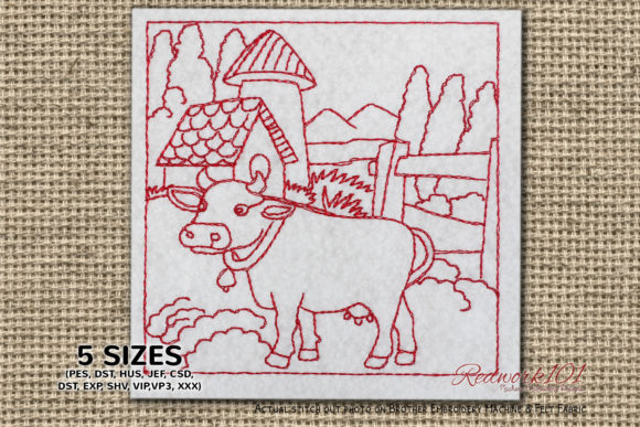 Review: Cartoon Cow in Pasture Redwork for Craft Fairs