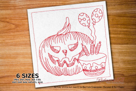 Review: Halloween Pumpkin with Cake Redwork for Merch