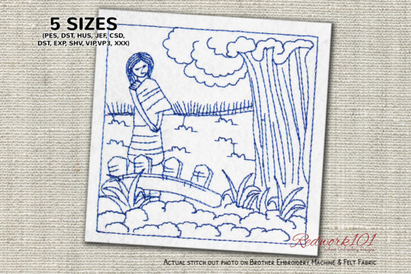Review: Woman Standing in the Garden Redwork for Etsy Shops